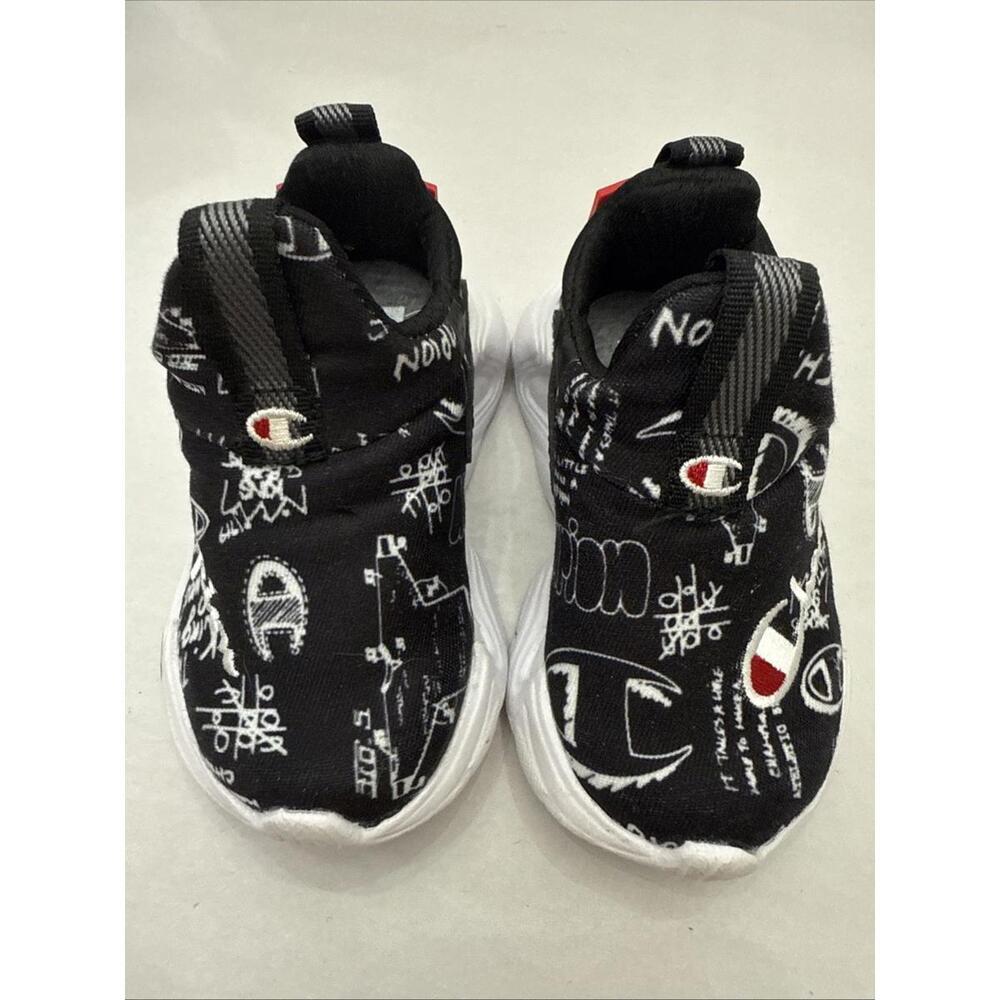 Champion Boys Hyper Apex Doodle Low Sneakers Size 4 Toddler Black White Slip On - Picture 1 of 9